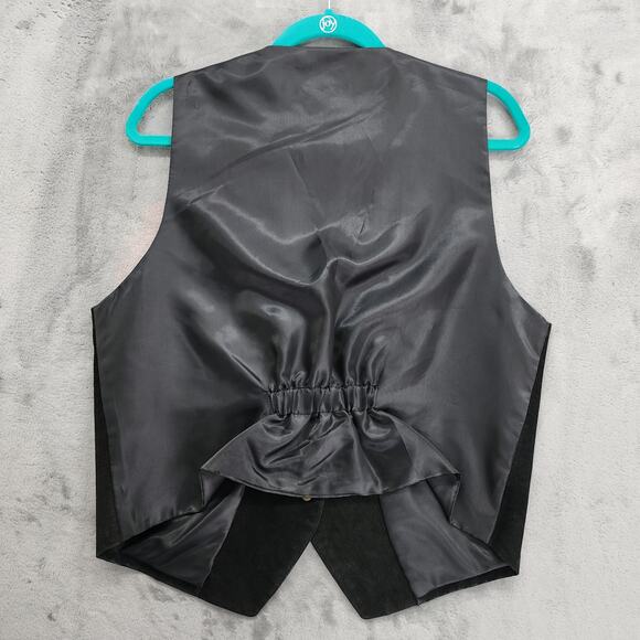 Vintage Paris Sport Club Vest Womens L Black Leather Snap Front Lined Western - Picture 2 of 8